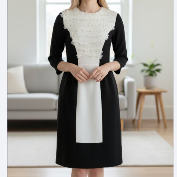 Kate Spade Color Block Sheath Dress Floral Appliques Size 2 Modest - Picture 1 of 6